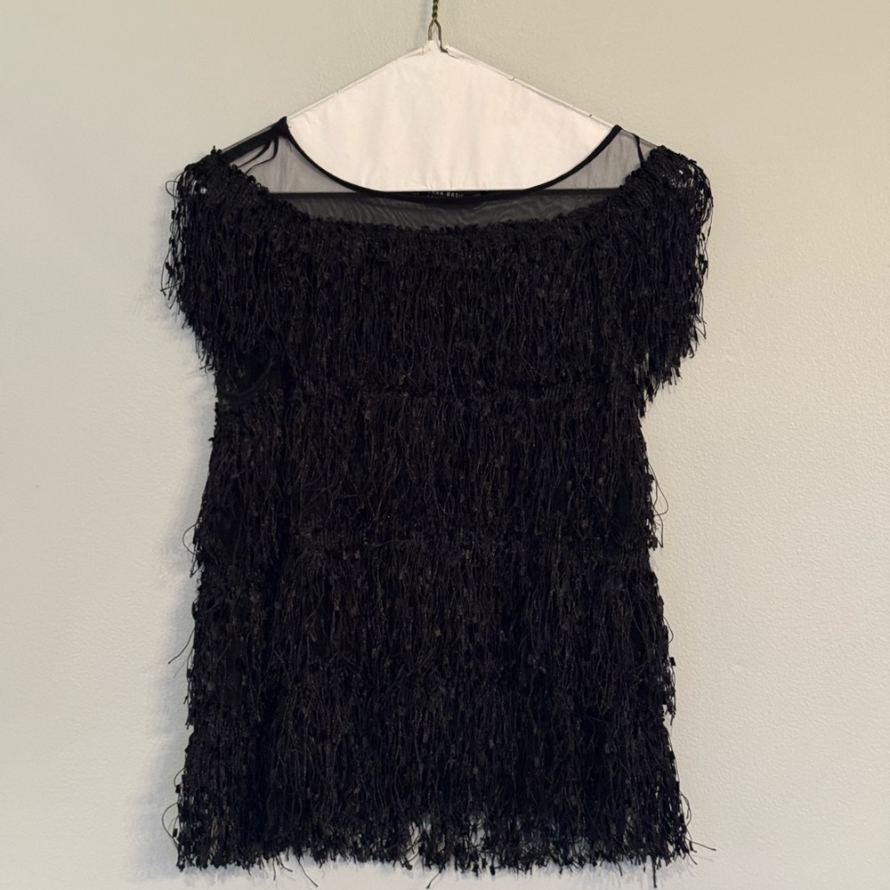 Zara Basic Collection Chic Black Fringe Top